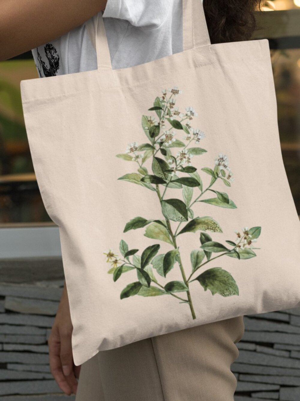 Sea Myrtle Vintage Floral Print Graphic Canvas Tote Bag